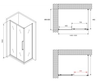 Душевой уголок ABBER Schwarzer Diamant AG30150BH-S50B 150x50см чёрный
